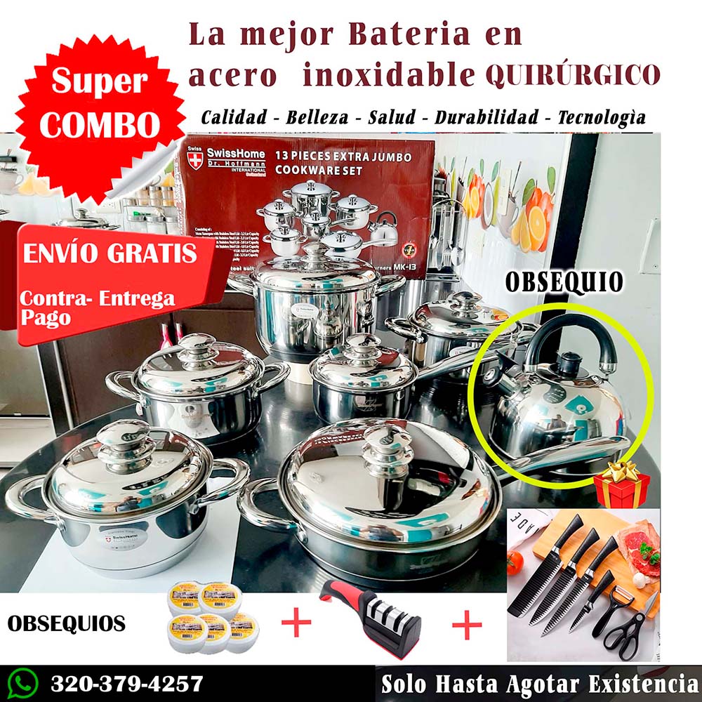 BATERIA EN ACERO INOXIDABLE QUIRÚRGICO + OBSEQUIOS DE LUJO