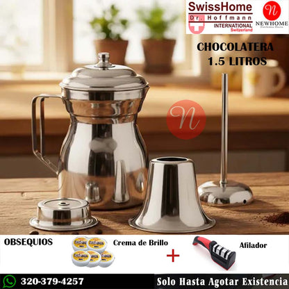 Chocolatera de 1.5 Litros Swisshome EN ACERO INOXIDABLE QUIRÚRGICO