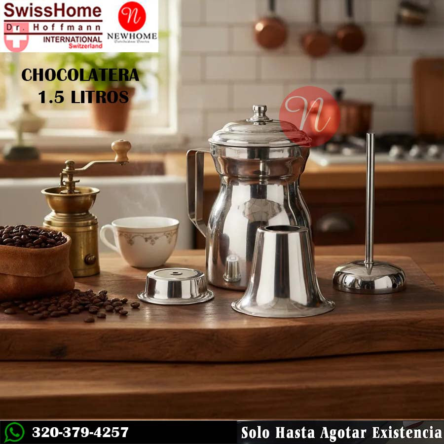 Chocolatera de 1.5 Litros Swisshome EN ACERO INOXIDABLE QUIRÚRGICO