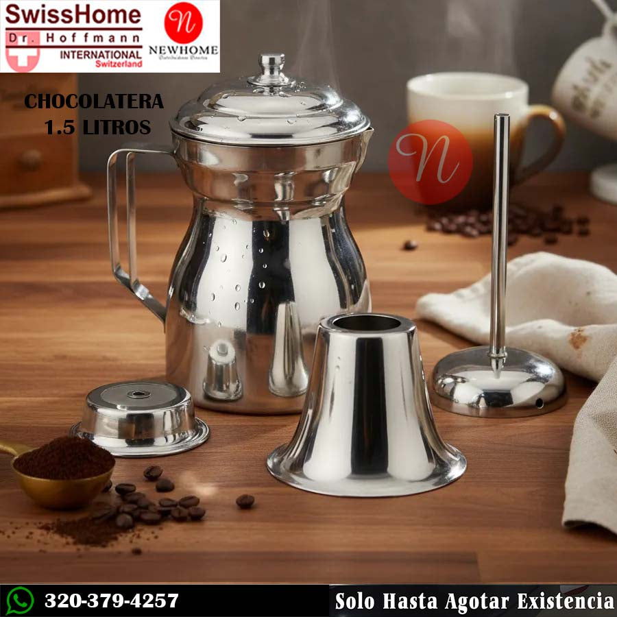 Chocolatera de 1.5 Litros Swisshome EN ACERO INOXIDABLE QUIRÚRGICO