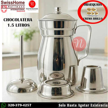 Chocolatera de 1.5 Litros Swisshome EN ACERO INOXIDABLE QUIRÚRGICO