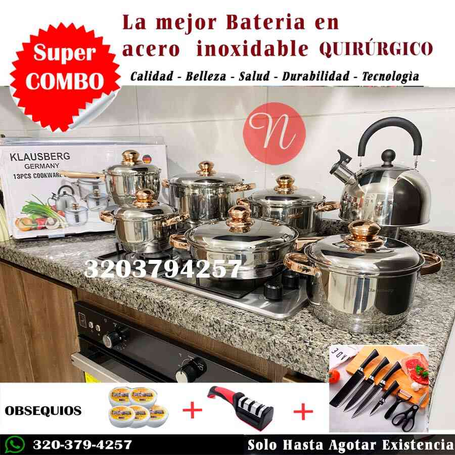 BATERIA EN ACERO INOXIDABLE QUIRÚRGICO ORO+ OBSEQUIOS DE LUJO